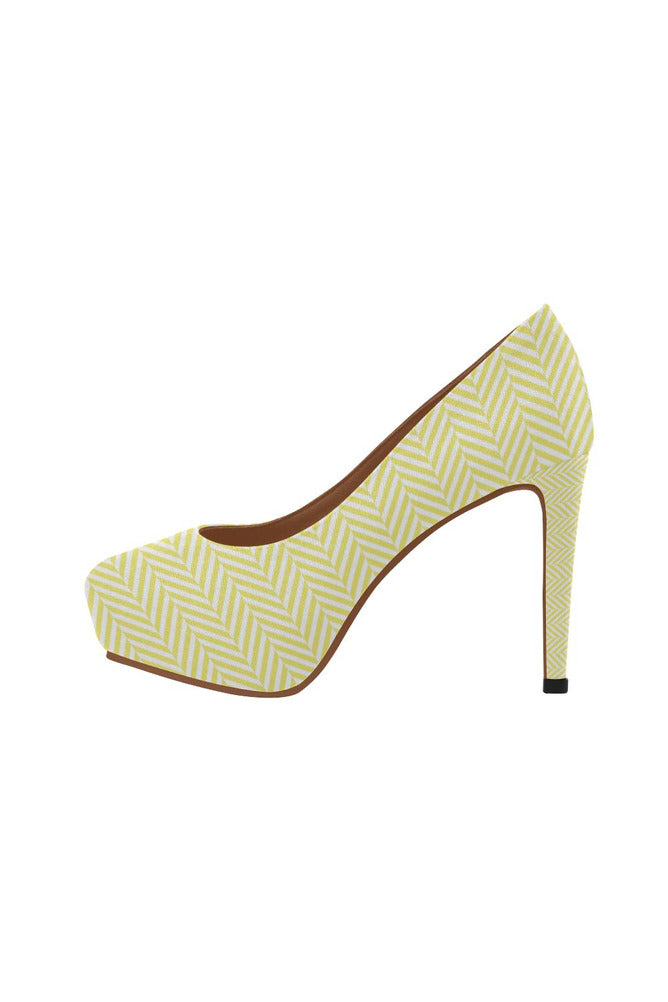 Yellow & White Herringbone Women's High Heels (Model 044) - Objet D'Art