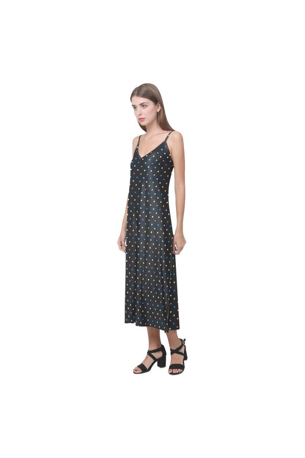 Colorful Polka Dot V-Neck Open Fork Long Dress(Model D18) - Objet D'Art