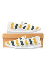 stripesgreenwhitegold Orion Slip-on Women's Canvas Sneakers (Model 042) - Objet D'Art