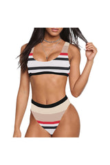 Red & Black Stripe Top & High-Waisted Bikini Swimsuit - Objet D'Art