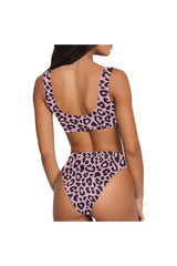 Pink Leopard Print Sport Top & High-Waist Bikini Swimsuit - Objet D'Art