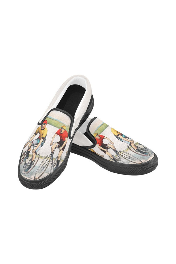 Vintage Cycling Men's Slip-on Canvas Shoes (Model 019) - Objet D'Art