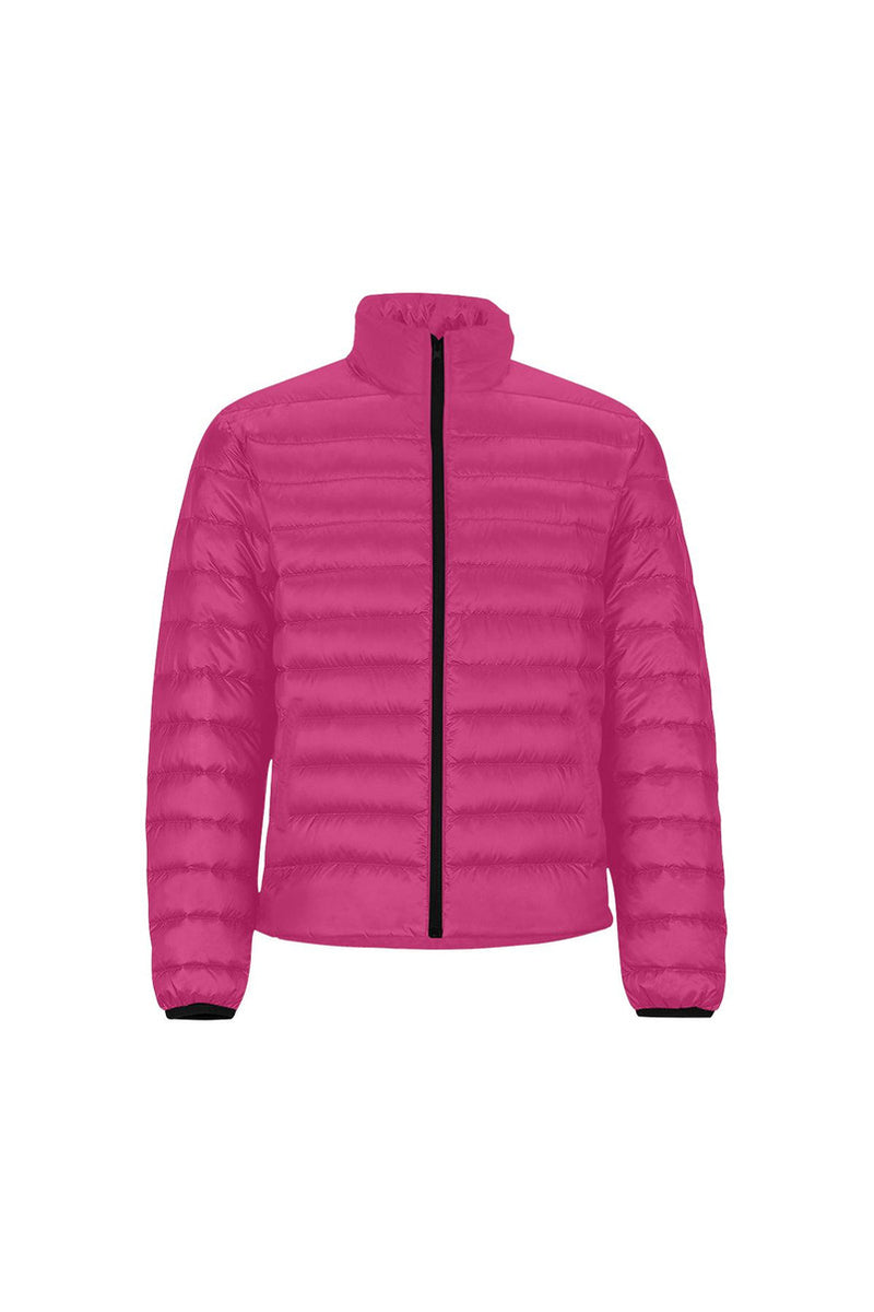 Coral Pink Men's Stand Collar Padded Jacket (Model H41) - Objet D'Art