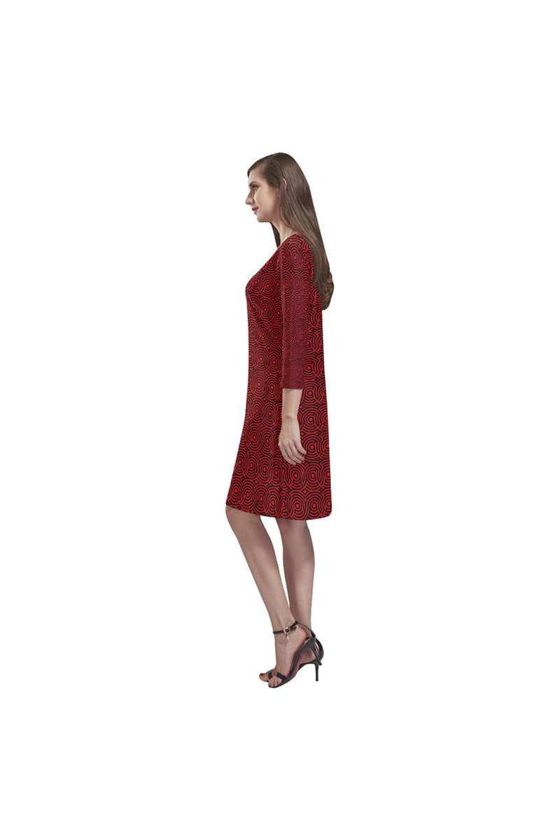 Red Circles Rhea Loose Round Neck Dress(Model D22) - Objet D'Art