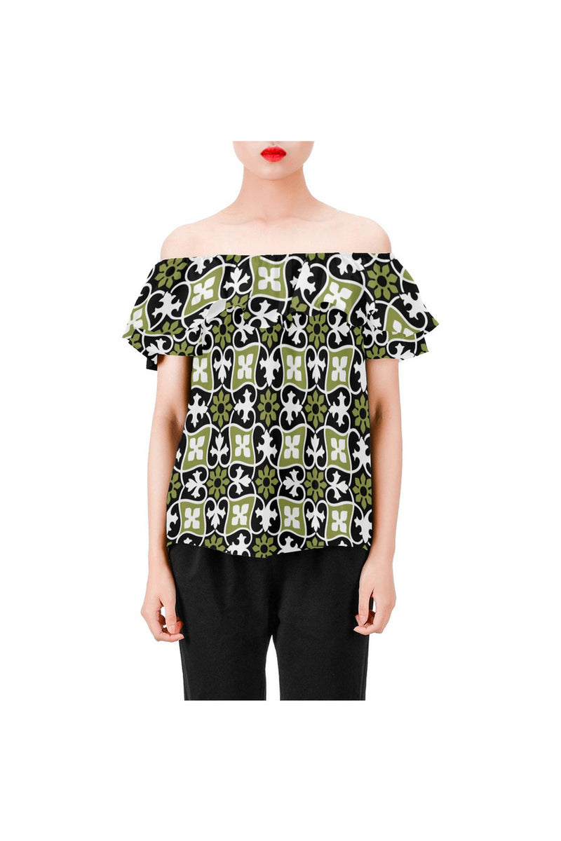 Fleur-de-lis Women's Off Shoulder Blouse with Ruffle - Objet D'Art