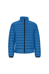 Blue Men's Stand Collar Padded Jacket (Model H41) - Objet D'Art