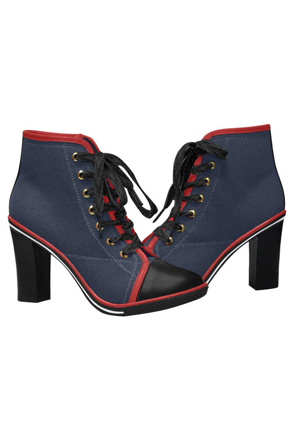 Middle Blue Women's Lace Up Chunky Heel Ankle Booties - Objet D'Art