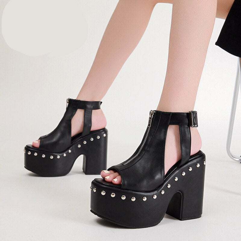 Open Toe Gothic Sandal Style Platform High-Heeled Shoes - Objet D'Art