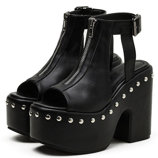 Open Toe Gothic Sandal Style Platform High-Heeled Shoes - Objet D'Art
