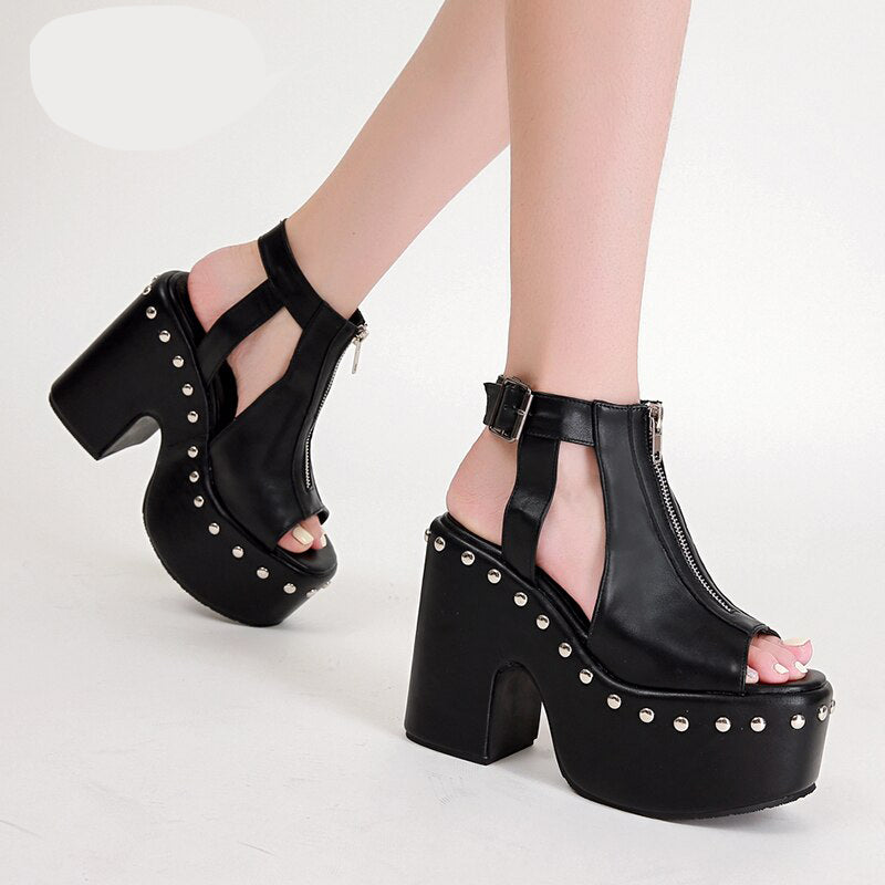 Open Toe Gothic Sandal Style Platform High-Heeled Shoes - Objet D'Art