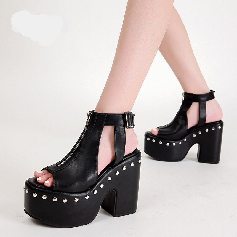 Open Toe Gothic Sandal Style Platform High-Heeled Shoes - Objet D'Art