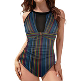 Colored Chain Women's High Neck Plunge Mesh Ruched Swimsuit (S43) - Objet D'Art