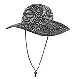 blk wht scroll print 2 Wide Brim Bucket Hat - Objet D'Art