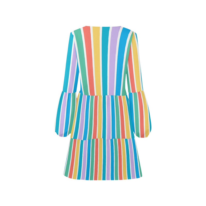colorfully striped tropics V-Neck Loose Fit Dress (Model D62) - Objet D'Art