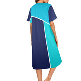 tri colored dress Women's Button Front House Dress - Objet D'Art