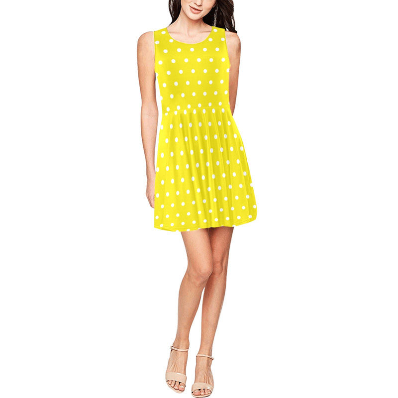sunshine polka dots Thea Sleeveless Skater Dress(Model D19) - Objet D'Art