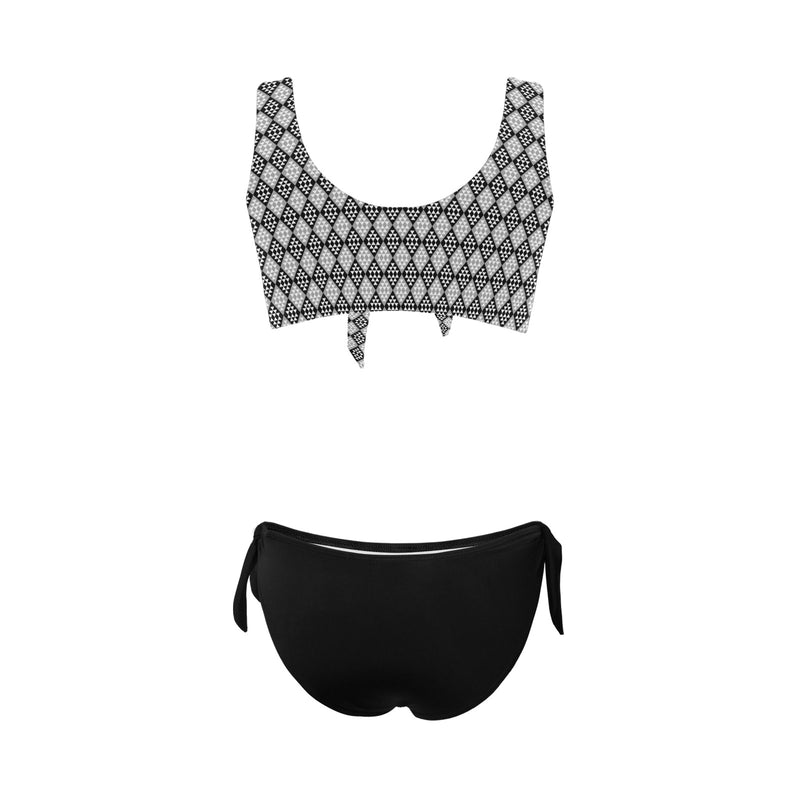 diamond medium print Bow Tie Front Bikini Swimsuit (Model S38) - Objet D'Art