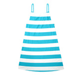 blue white striped 1A Drawstring Neck Sleeveless Dress (Model D68) - Objet D'Art