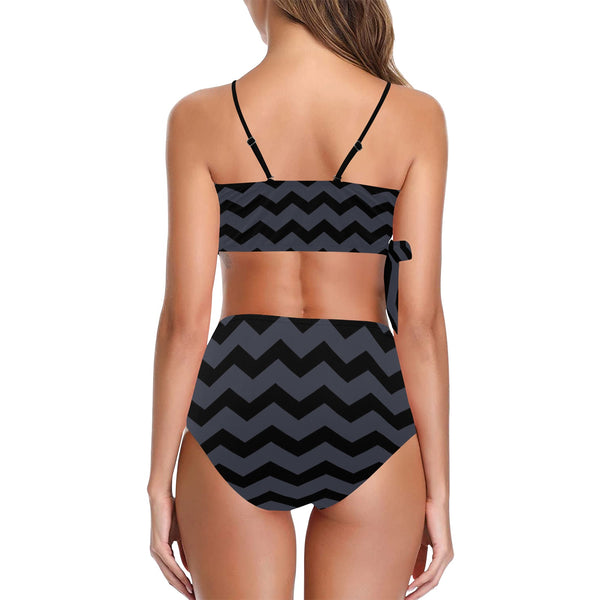waves8 print Knot Side Bikini Swimsuit (Model S37) - Objet D'Art