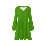 froggy green print V-Neck Loose Fit Dress (Model D62) - Objet D'Art