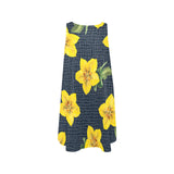 yellow flora print copy Sleeveless A-Line Pocket Dress (Model D57) - Objet D'Art