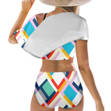 color fun print 2 Women's Ruffle Off Shoulder Bikini Swimsuit (Model S45) - Objet D'Art