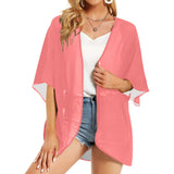 salmon solid one Women's Kimono Chiffon Cover Up (Model H51) - Objet D'Art