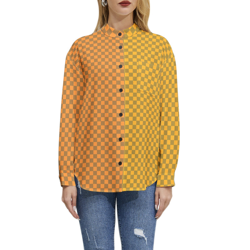 Two Tone Checkered Long Sleeve Button Up Casual Shirt Top - Objet D'Art