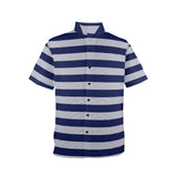 striped striped print Men's Stand-Up Collar Short Sleeve Shirt - Objet D'Art