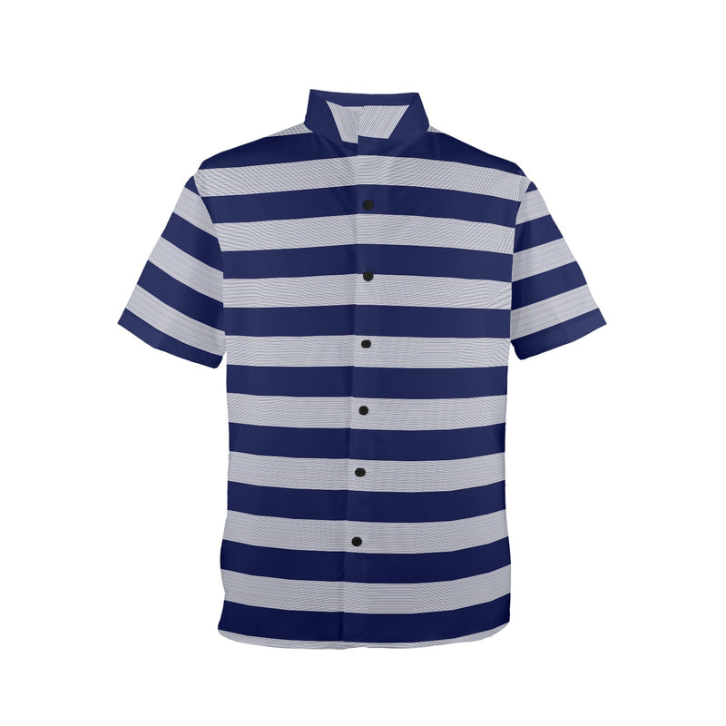 striped striped print Men's Stand-Up Collar Short Sleeve Shirt - Objet D'Art
