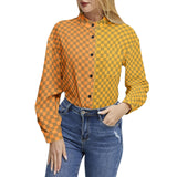 Two Tone Checkered Long Sleeve Button Up Casual Shirt Top - Objet D'Art