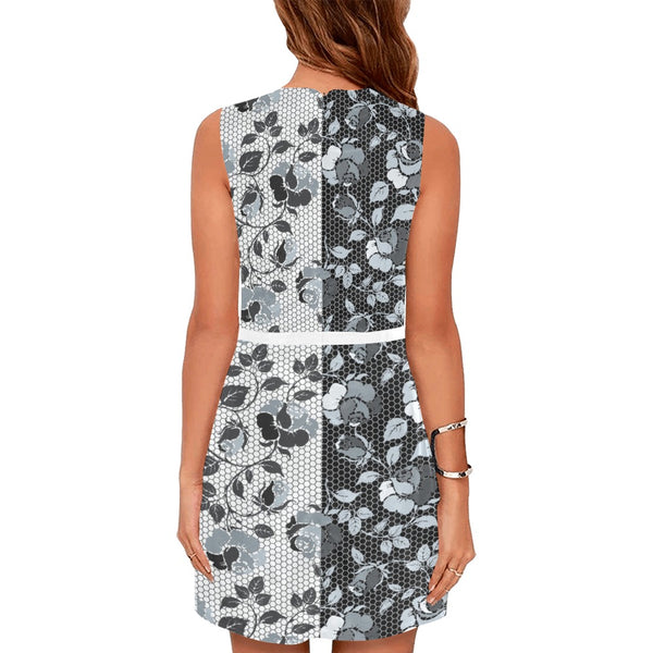 selenium gray print 3 Eos Women's Sleeveless Dress (Model D01) - Objet D'Art