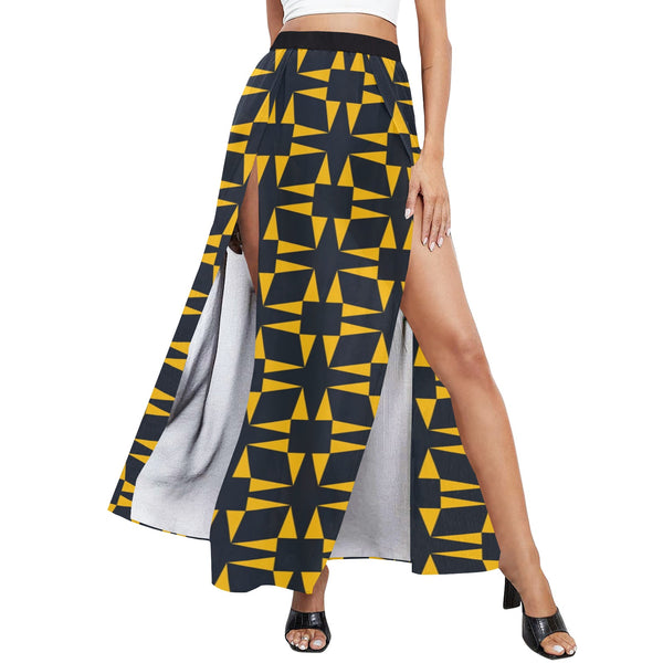 squ tri print High Slit Long Beach Dress (Model S40) - Objet D'Art