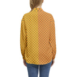 Two Tone Checkered Long Sleeve Button Up Casual Shirt Top - Objet D'Art