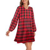 red black dashes print 2 V-Neck Loose Fit Dress (Model D66) - Objet D'Art