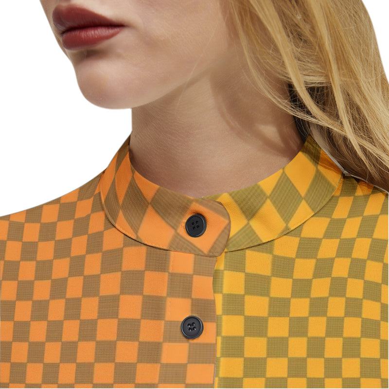 Two Tone Checkered Long Sleeve Button Up Casual Shirt Top - Objet D'Art