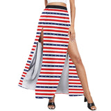 americana stars and stripes striped print 2 High Slit Long Beach Dress (Model S40) - Objet D'Art