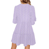 lavender key print 3 V-Neck Loose Fit Dress (Model D62) - Objet D'Art
