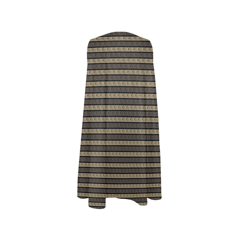 brown beige greek key print 7A Sleeveless A-Line Pocket Dress (Model D57) - Objet D'Art