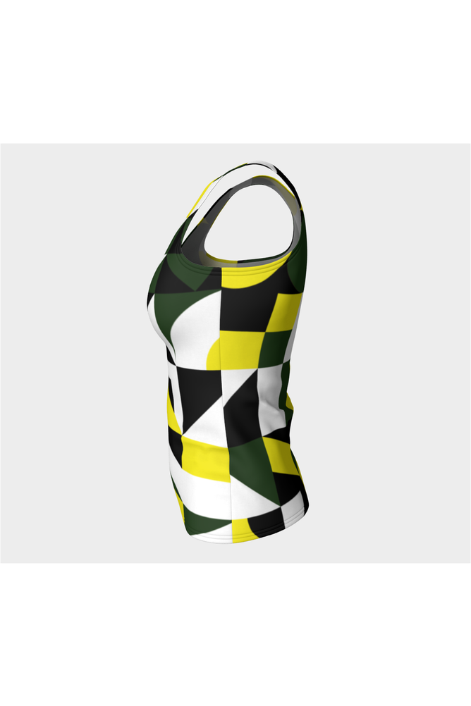 Green Abstract Fitted Tank Top - Objet D'Art