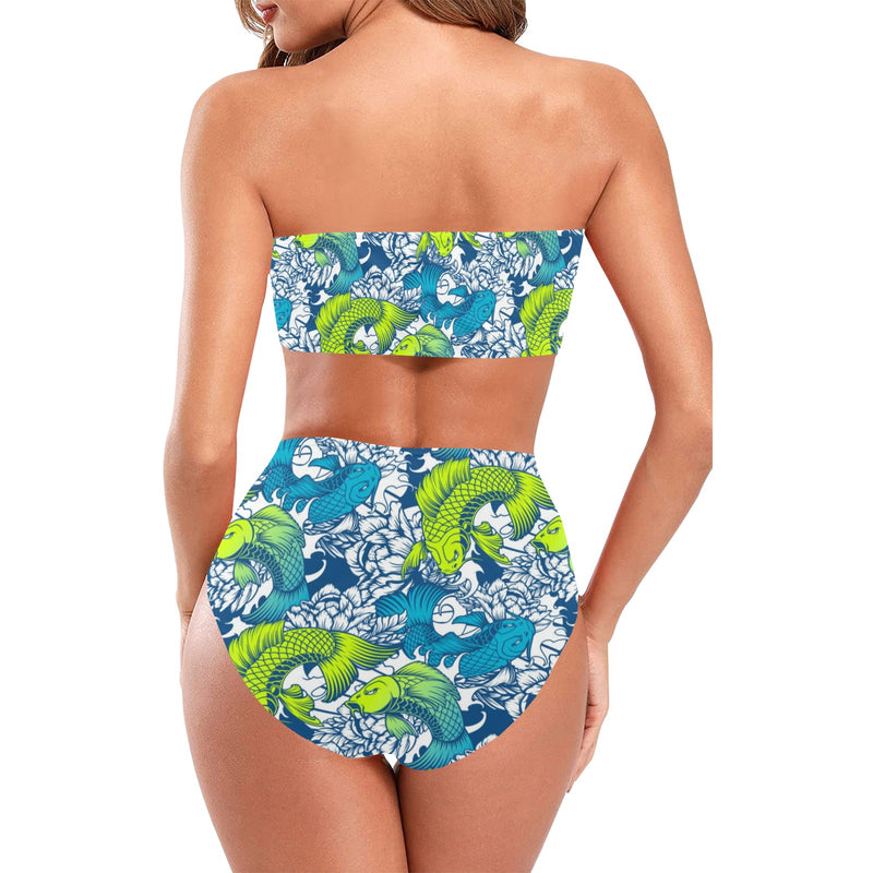 pisces neon green blue ombre print Chest Wrap Bikini Swimsuit (Model S36) - Objet D'Art