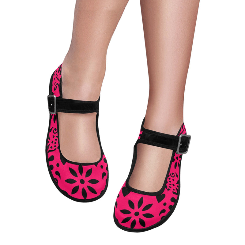 Red Pink Papel Picado Mila Satin Women's Mary Jane Shoes (Model 4808) - Objet D'Art