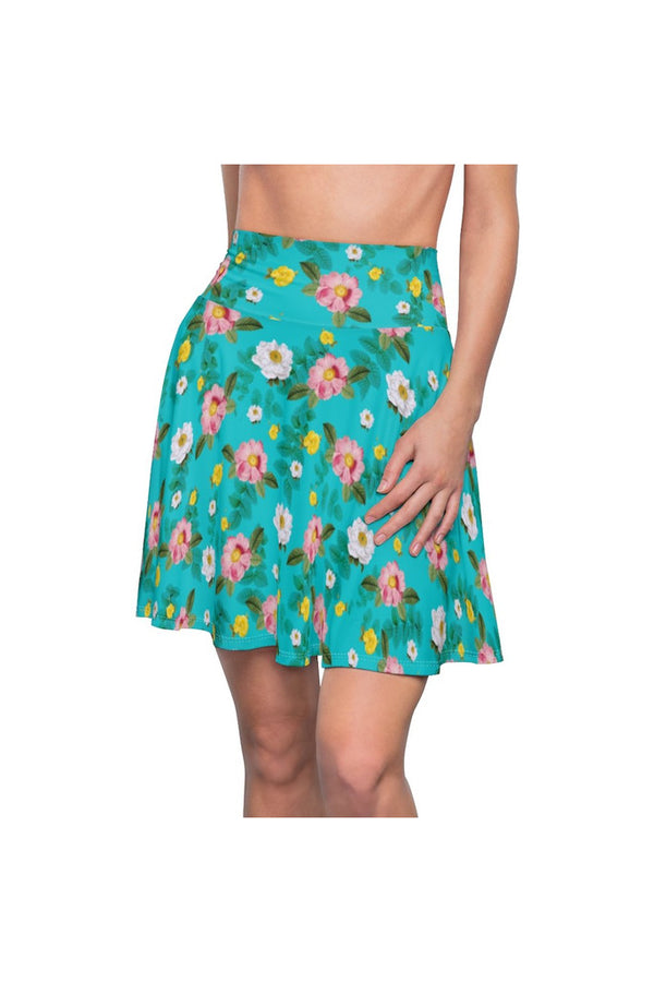 Robin's Egg Floral Women's Skater Skirt - Objet D'Art