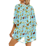 butterfly polkadots print Women's Kimono Chiffon Cover Up (Model H51)