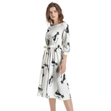 Nine Lives Boat Neck Belted Flared Dress - Objet D'Art