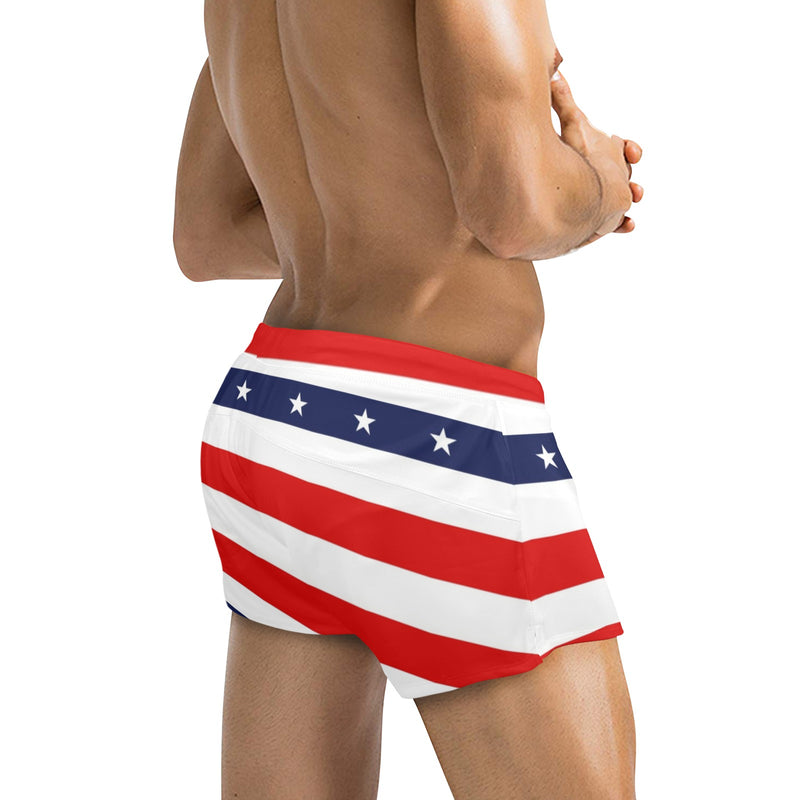 stars and stripes stripe horizontal print Men's Swim Trunks with Zipper Pocket (Model L71) - Objet D'Art