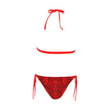 Crimson Snakeskin Buckle Front Halter Bikini Swimsuit - Objet D'Art