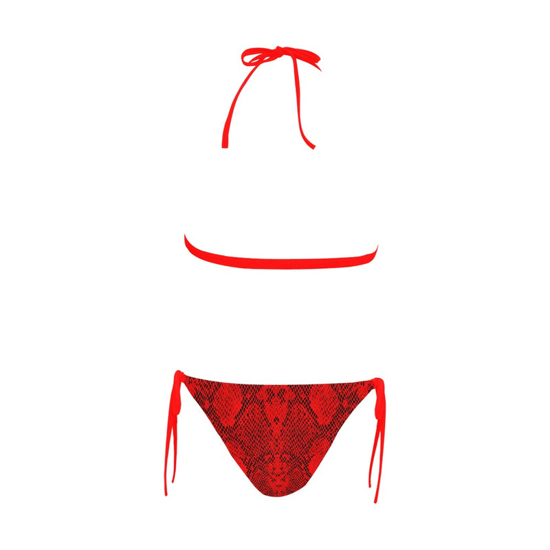 Crimson Snakeskin Buckle Front Halter Bikini Swimsuit - Objet D'Art
