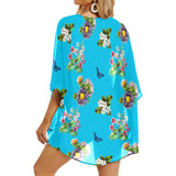 light blue floral print 3 Women's Kimono Chiffon Cover Up (Model H51) - Objet D'Art