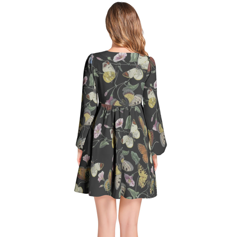 Kaleidoscope Lantern Sleeve Deep V-Neck Short Dress - Objet D'Art